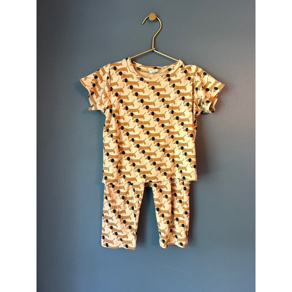 Kate Quinn 3T Dachshund Wiener Dog Organic Cotton Pajama Set Tan Cream